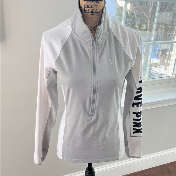 PINK Victoria's Secret Women's Gray and White Quarter-Zip Top small - Picture 2 of 8
